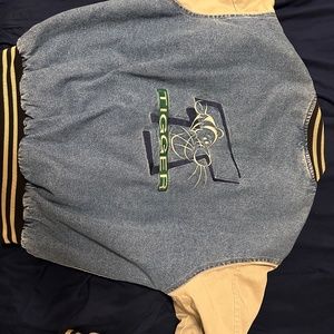 Vintage 90s Disney Tigger Winnie The Pooh Embroidered Denim Varsity Jacket